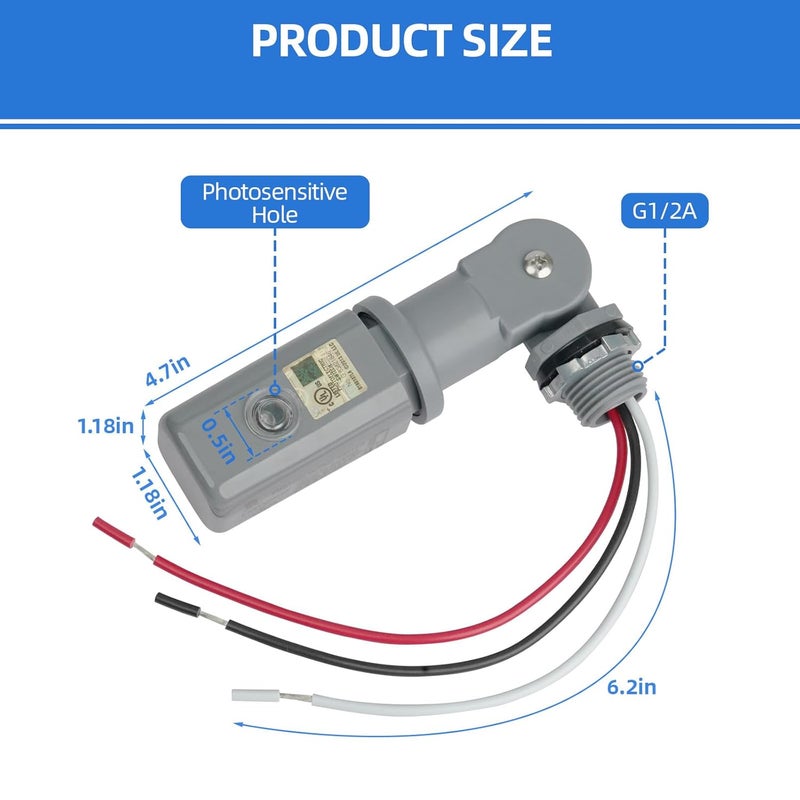 RAWILL 2 Pcs Photocell Sensor for Outdoor Lights, 120-277VAC Wide Voltage,50/60 Hz Dusk to Dawn Photocell Switch, IP54 Waterproof for High Power Loads in Commercial or Industrial - Image 2